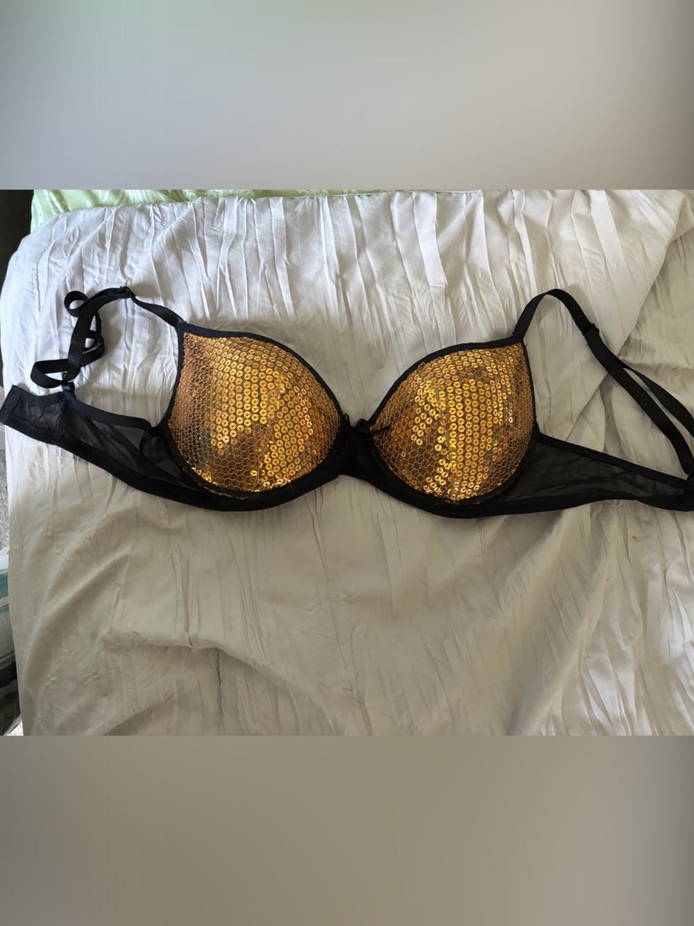Wet Seal Gold Sequin Black Mesh Balconette Bra